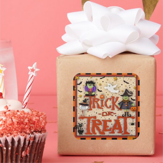 Trick oder Behandlung Halloween, das Monster-Inspi Quadratischer Aufkleber (Party)