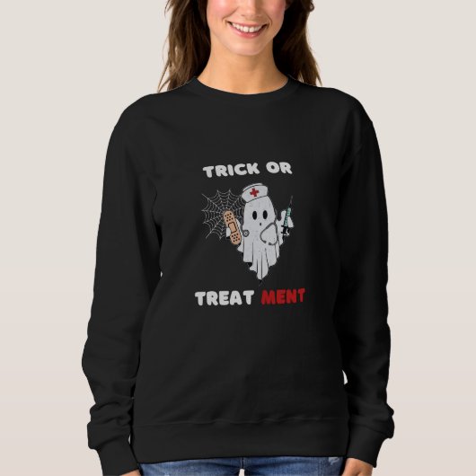 TRICK ODER BEHANDLUNG HALLOWEEN GHOST NURSE SWEATSHIRT (Vorderseite)