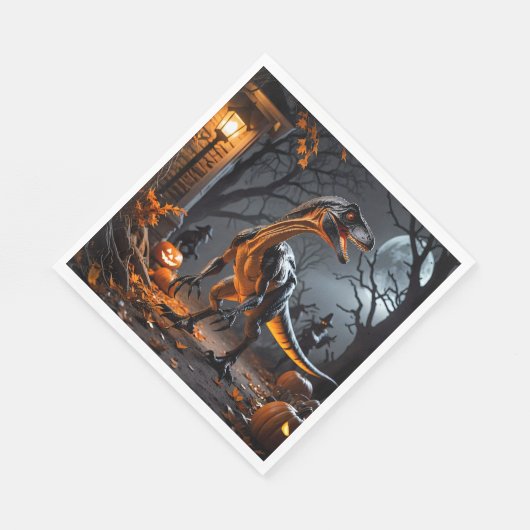 Trick oder Behandlung mit Velociraptor Serviette (Ecke)