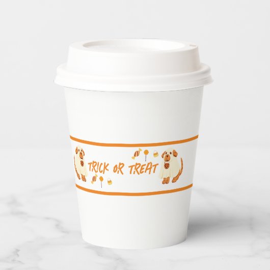 Trick oder Behandlung mit Welpen Pappbecher (Vorderseite)