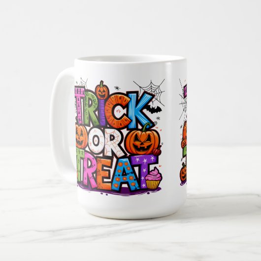 TRICK ODER BEHANDLUNG | Niedliches Halloween-Bash- Kaffeetasse (Vorderseite Links)