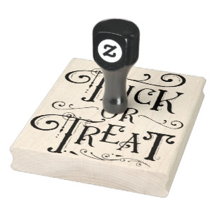 Trick oder Behandlung Vintager Typografie Typ Hall Gummistempel