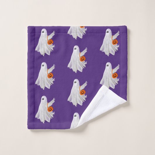 Trick oder Behandlung von Geist mit Kürbiskandy Ei Badhandtuch Set (Waschlappen)