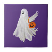 Trick oder Behandlung von Geist mit Kürbiskandy Ei Fliese (Vorderseite)