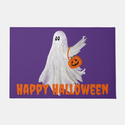 Trick oder Behandlung von Geist mit Kürbiskandy Ei Fußmatte (Vorderseite)