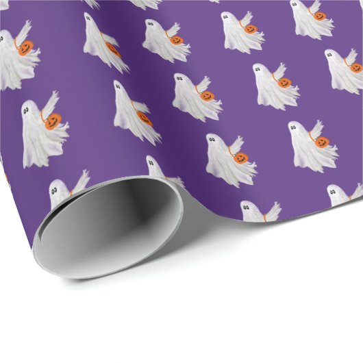 Trick oder Behandlung von Geist mit Kürbiskandy Ei Geschenkpapier (Rolleneckpunkt)