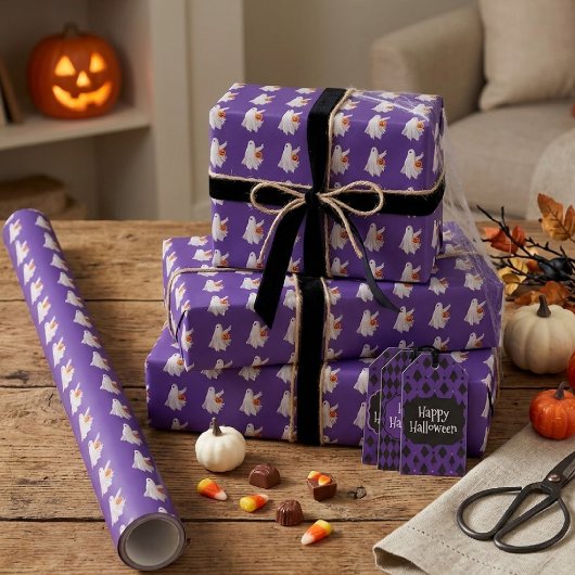 Trick oder Behandlung von Geist mit Kürbiskandy Ei Geschenkpapier