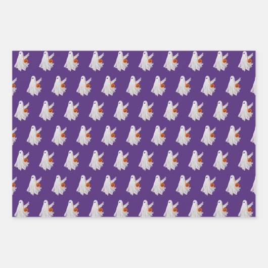 Trick oder Behandlung von Geist mit Kürbiskandy Ei Geschenkpapier Set (Vorderseite)