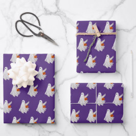 Trick oder Behandlung von Geist mit Kürbiskandy Ei Geschenkpapier Set