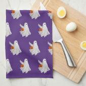 Trick oder Behandlung von Geist mit Kürbiskandy Ei Geschirrtuch (Viertel Falte)