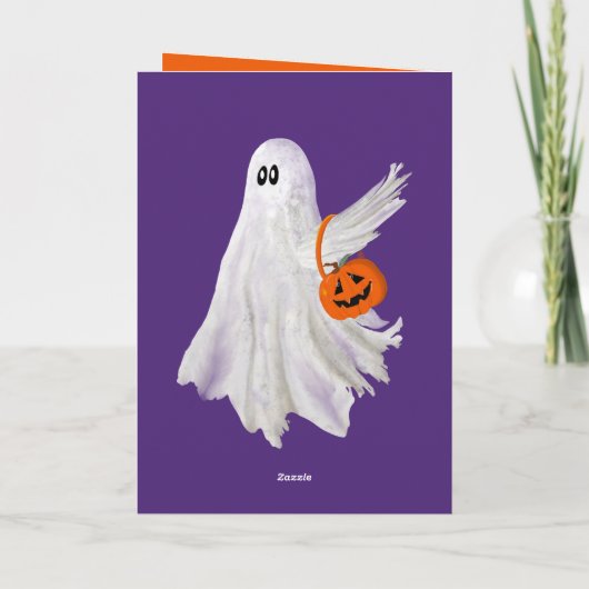 Trick oder Behandlung von Geist mit Kürbiskandy Ei Karte (Rückseite)