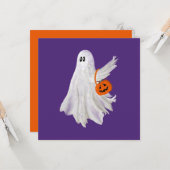 Trick oder Behandlung von Geist mit Kürbiskandy Ei Karte (Vorderseite/Rückseite Beispiel)