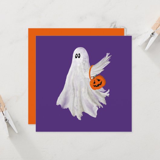 Trick oder Behandlung von Geist mit Kürbiskandy Ei Karte (Vorderseite/Rückseite Beispiel)