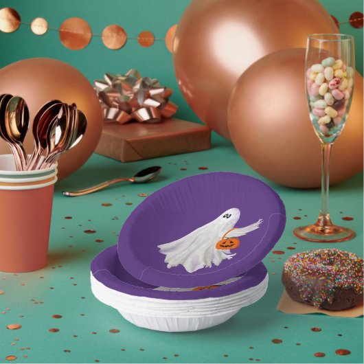 Trick oder Behandlung von Geist mit Kürbiskandy Ei Pappteller (Multi)