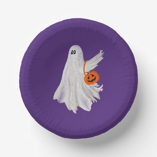 Trick oder Behandlung von Geist mit Kürbiskandy Ei Pappteller (Vorderseite)