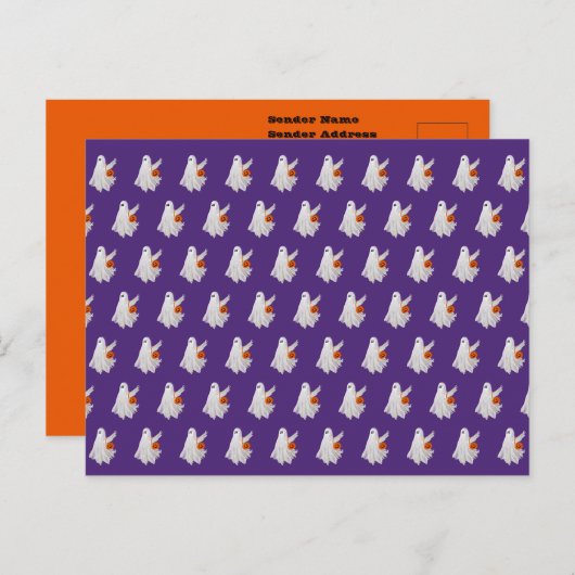 Trick oder Behandlung von Geist mit Kürbiskandy Ei Postkarte (Vorne/Hinten)