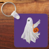 Trick oder Behandlung von Geist mit Kürbiskandy Ei Schlüsselanhänger (Vorderseite)