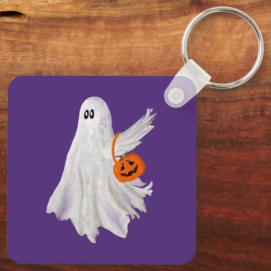 Trick oder Behandlung von Geist mit Kürbiskandy Ei Schlüsselanhänger (Rückseite)