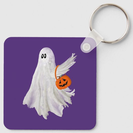 Trick oder Behandlung von Geist mit Kürbiskandy Ei Schlüsselanhänger (Rückseite)