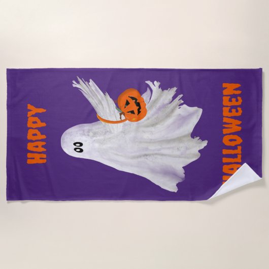 Trick oder Behandlung von Geist mit Kürbiskandy Ei Strandtuch (Vorderseite)