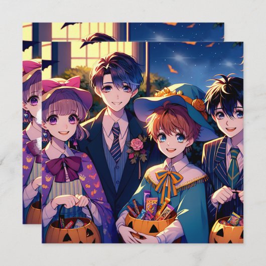 Trick oder Behandlung von Kindern in Kostümen Hall Einladung (Vorne/Hinten)