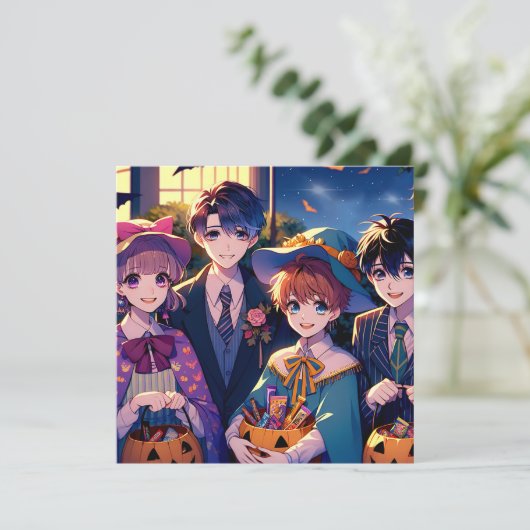 Trick oder Behandlung von Kindern in Kostümen Hall Einladung (Stehend Vorderseite)