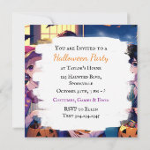 Trick oder Behandlung von Kindern in Kostümen Hall Einladung (Rückseite)