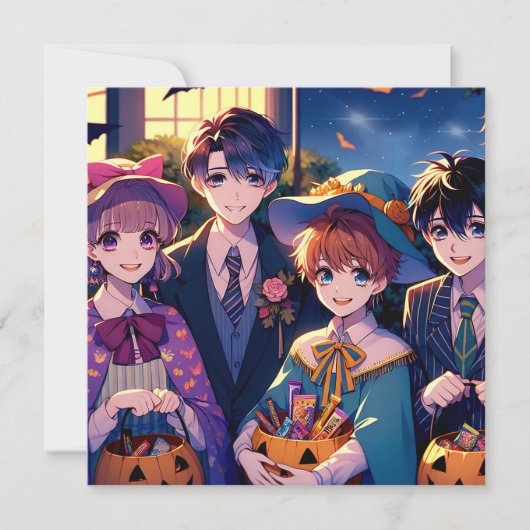 Trick oder Behandlung von Kindern in Kostümen Hall Einladung (Vorderseite)