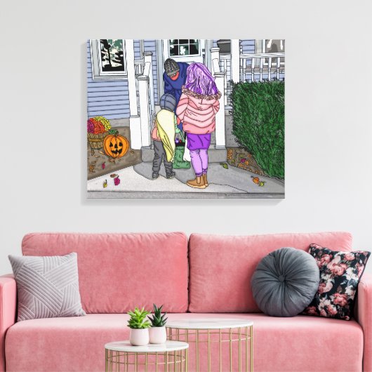 Trick oder Behandlung zu Halloween in den Vorstädt Leinwanddruck (Insitu (Wohnzimmer))