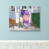 Trick oder Behandlung zu Halloween in den Vorstädt Leinwanddruck (Insitu (Holzboden))