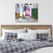Trick oder Behandlung zu Halloween in den Vorstädt Leinwanddruck (Insitu (Schlafzimmer))