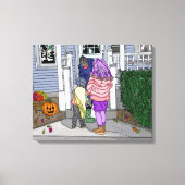 Trick oder Behandlung zu Halloween in den Vorstädt Leinwanddruck (Vorderseite)