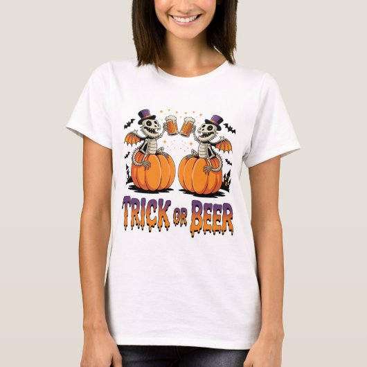Trick oder Bierskelettdrachen auf Pumpkins T-Shirt (Vorderseite)