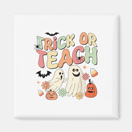 Trick oder binden Halloween Lehrer Groovy Retro Pu Magnet (Vorne)