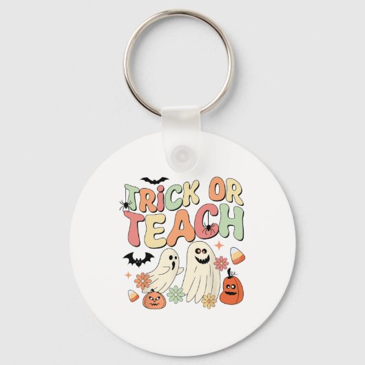 Trick oder binden Halloween Lehrer Groovy Retro Pu Schlüsselanhänger (Vorderseite)
