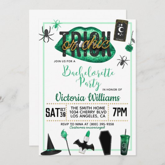 Trick oder Chic Halloween Bachelorette Einladung (Vorne/Hinten)