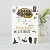Trick oder Chic Halloween Bachelorette Einladung (Stehend Vorderseite)