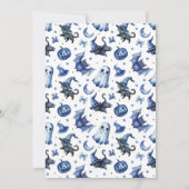 Trick oder drei blaue Halloween Kinder 3. Geburtst Einladung (Rückseite)