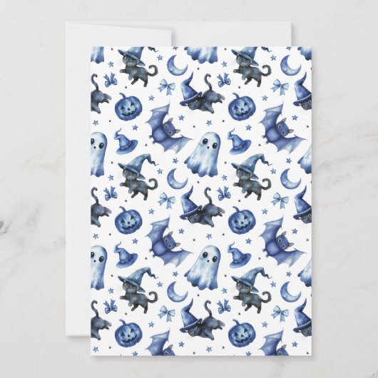 Trick oder drei blaue Halloween Kinder 3. Geburtst Einladung (Rückseite)