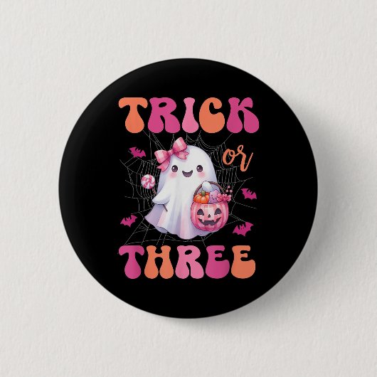 Trick oder drei Halloween 3 Jahre alt Geist Birthd Button (Vorderseite)