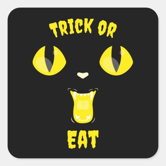 Trick oder essen Funny Halloween Hungerkatze Quadratischer Aufkleber (Vorderseite)
