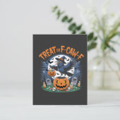 Trick oder F-Caw-f Funny Crow Halloween Spooky Dankeskarte (Stehend Vorderseite)