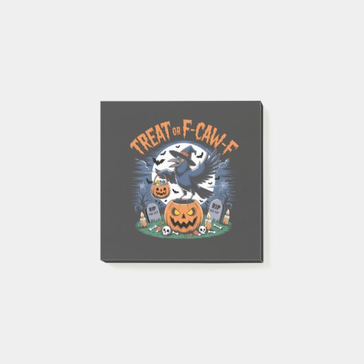 Trick oder F-Caw-f Funny Crow Halloween Spooky Post-it Klebezettel (Vorderseite)
