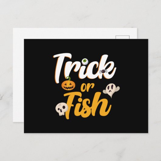 Trick oder Fisch Kürbiskürbis Halloween Schädelges Postkarte (Vorne/Hinten)