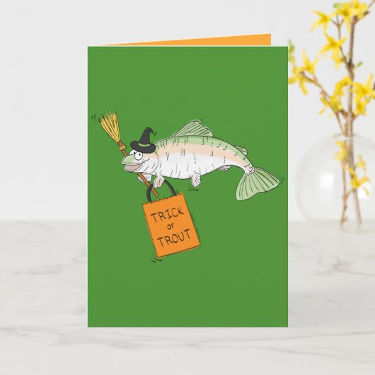 Trick oder Forelle - Halloween-Fisch-Gruß-Karte Karte (Gelbe Blume)