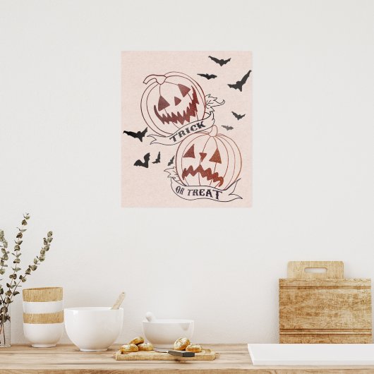Trick oder Gaumen hallouen Kürbis Glitzer aussehen Poster (Küche)