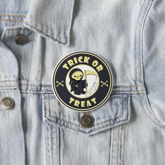 Trick oder Leckerbissen Halloween grimmigem Sensen Button (Beispiel)