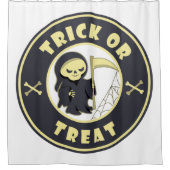 Trick oder Leckerbissen Halloween grimmigem Sensen Duschvorhang (Vorderseite)