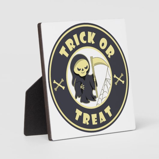Trick oder Leckerbissen Halloween grimmigem Sensen Fotoplatte (Vorderseite)