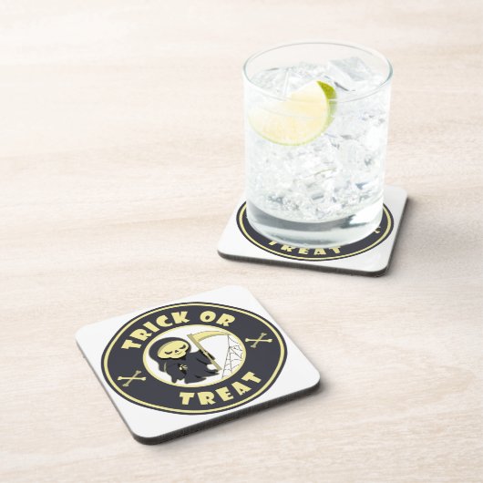 Trick oder Leckerbissen Halloween grimmigem Sensen Getränkeuntersetzer (Rechte Seite)